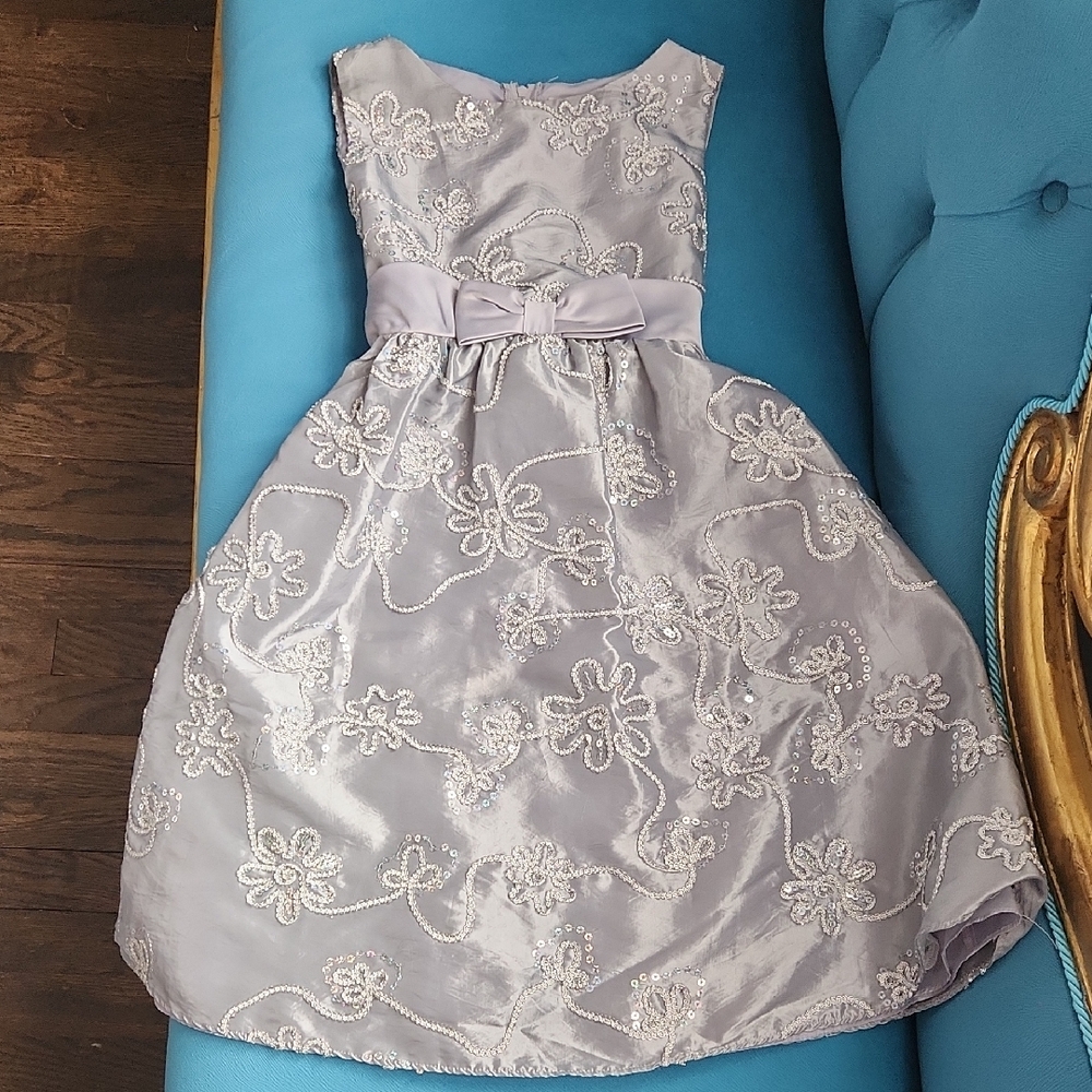 Rare Editions Silver Floral Kids Dress